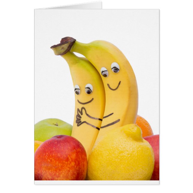 Cartão Duas bananas loving com olhos e boca (Frente)