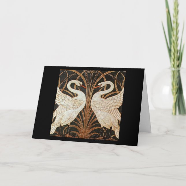 Cartão Duas cisnes pela ilustração do vintage do (Frente)