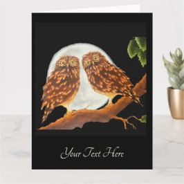 Cartão Duas Corujas de Floresta Ligadas à Lua