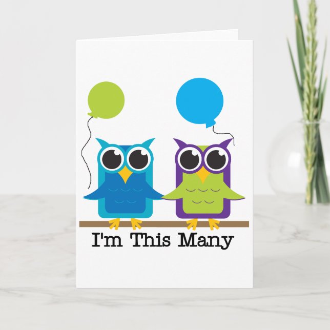 Cartão Duas Corujas Eu sou Tantos Camisetas de Aniversári (Frente)