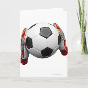 Cartão Duas luvas de gols segurando uma bola de futebol