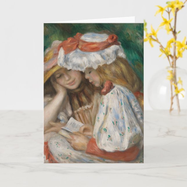 Cartão Duas Meninas Lendo, Auguste Renoir Art (Flor Amarela)