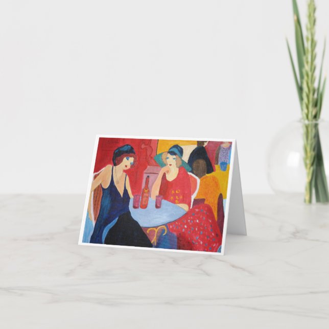 Cartão Duas mulheres em um café (Frente)