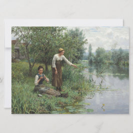 Cartão Duas mulheres pescando na grama pelo rio