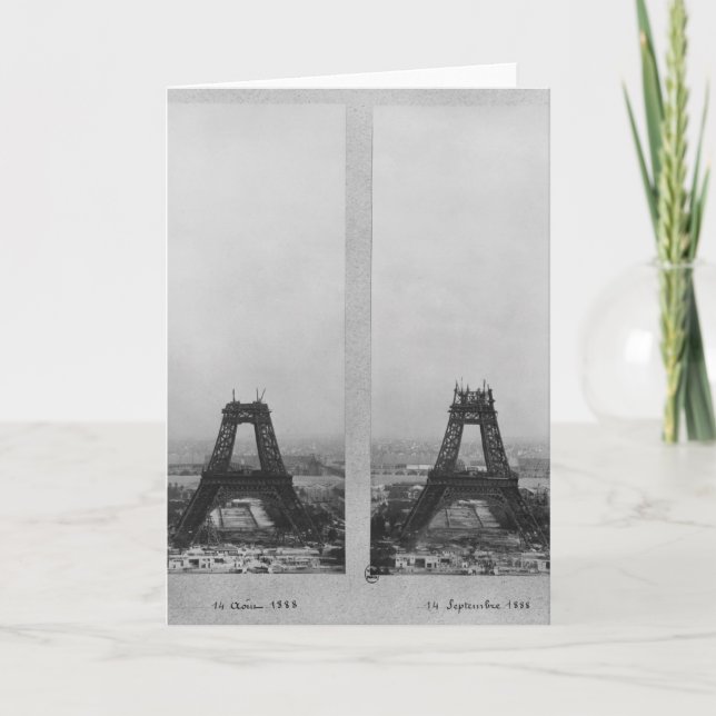 Cartão Duas perspectivas sobre a construção do Eiffel (Frente)