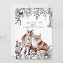 Cartão Duas Raposas Vermelhas Personalizadas no Natal