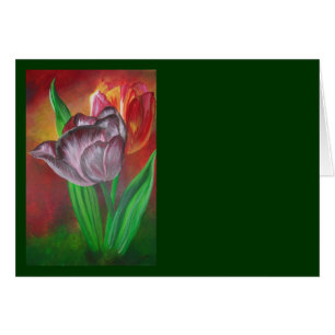 Cartão Duas Tulipas Contra Fundo Vermelho