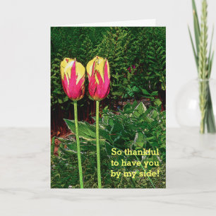 CARTÃO DUAS TULIPS ROSA E AMARELO/ANIVERSÁRIO FELIZ