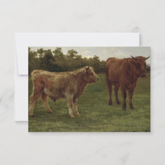 Cartão Duas vacas em campo (por Rosa Bonheur) (Frente)