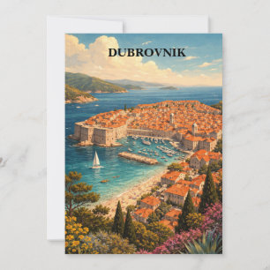 Cartão Dubrovnik Croácia Arte de Viagem Vintage