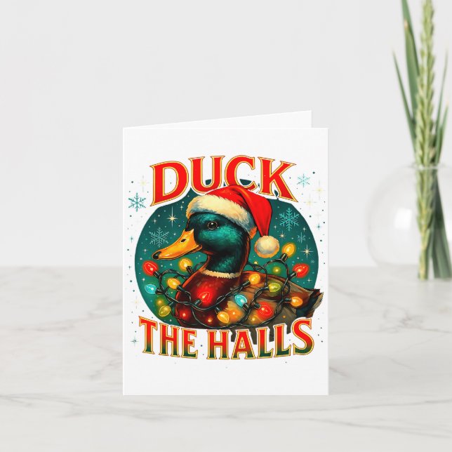 Cartão Duck The Halls Funny Christmas Lights Hunting Seas (Frente)