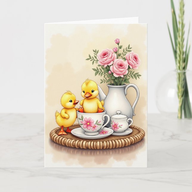 Cartão Duckling Tea Party Scene Card (Frente)