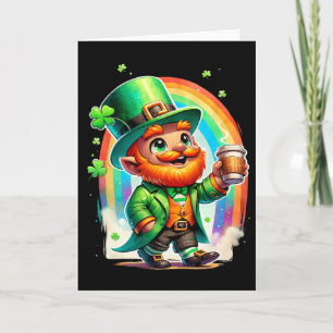 Cartão Duende Bebendo Café Irlandês Dia de São Patrício