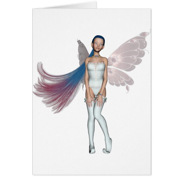 Cartão Duende cor-de-rosa & azul do cabelo no branco (Frente)