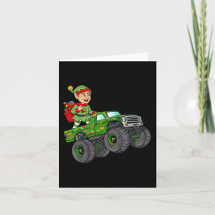 Cartão Duende de Natal Andando de Caminhão Monstro Menino