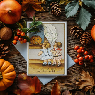 Cartão Duendes e crianças vintage de Halloween