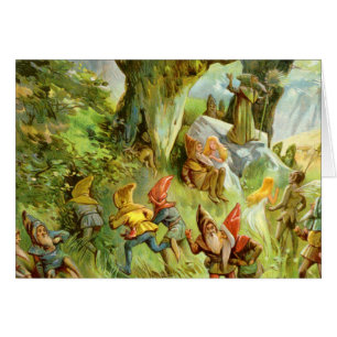 Cartão Duendes e gnomos na floresta mágica escura