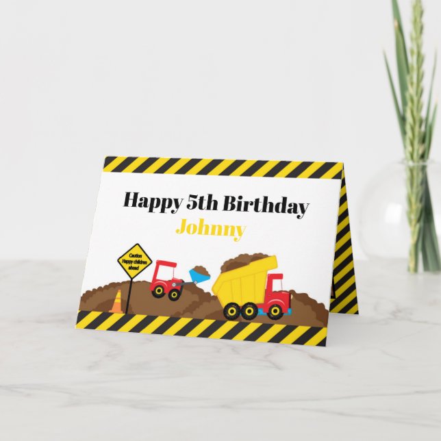 Cartão Dump Truck and Digger Birthday (Frente)