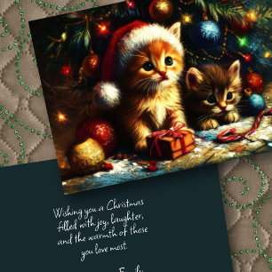 Cartão Duro Pastel Desenho Natal Dois Gatinhos