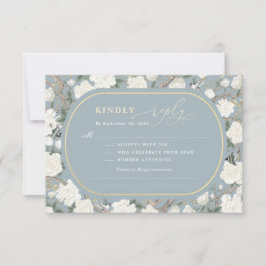 Cartão Dusty Blue Chinoiserie Ivory Flowers Casamento RSV