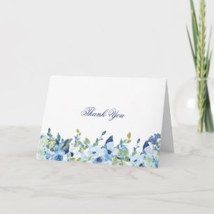 Cartão Dusty Blue Floral Elegante Dobrado Obrigado