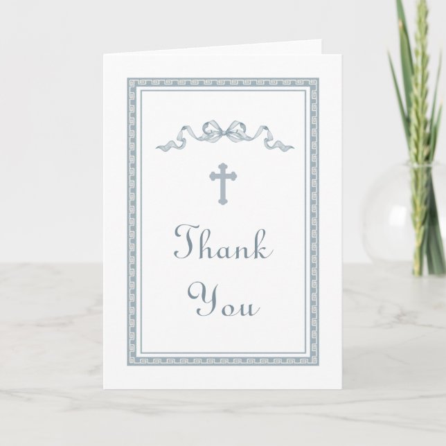 Cartão Dusty Blue Greek Frame Bow Religious Thank You (Frente)