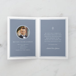 Cartão Dusty Blue Photo Boy First Communion Thank You