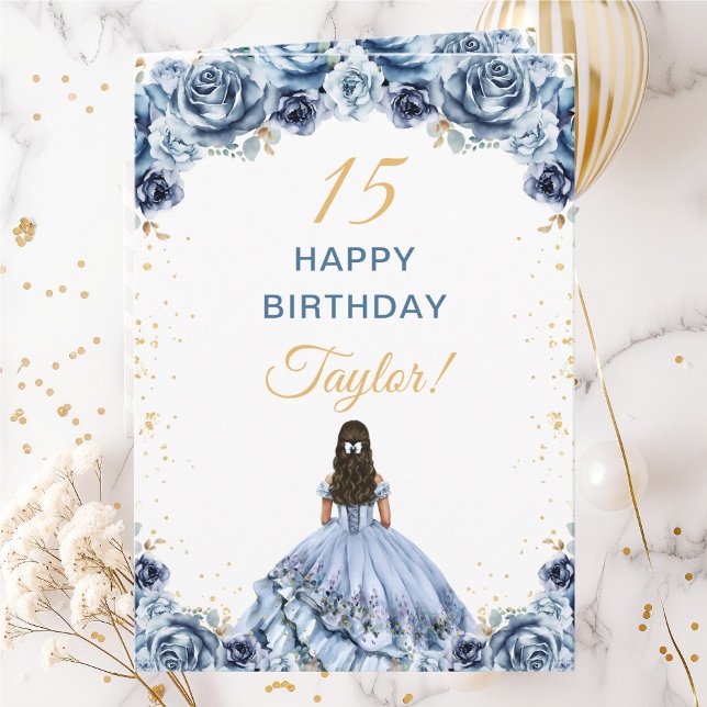 Cartão Dusty Blue Princess Floral Happy Birday (Criador carregado)