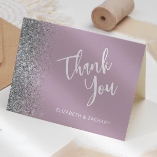 Cartão Dusty Lilac Silver Glitter Casamento Obrigado