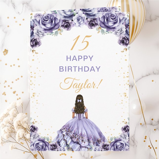 Cartão Dusty Purple Princess Floral Happy Birday (Criador carregado)