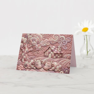 Cartão Dusty Rose Antigo Quilted Vacas Remendos Pastoral