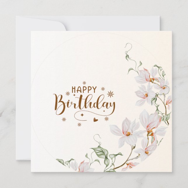 Cartão Dusty Rose Floral Wreath Flat Happy Birthday Card (Frente)