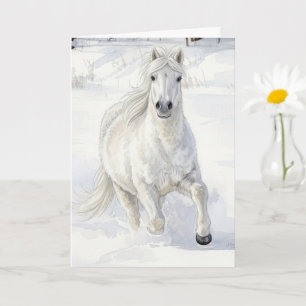 Cartão Dyfra o Cavalo Islandês Galopando na Neve