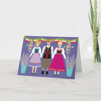 Cartão Dyngus Day Polish Folk Art Boy and Girls