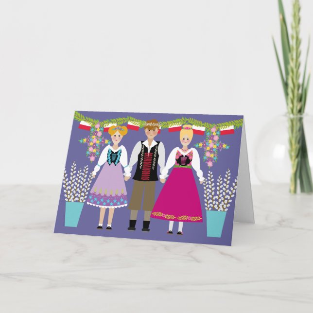 Cartão Dyngus Day Polish Folk Art Boy and Girls (Frente)