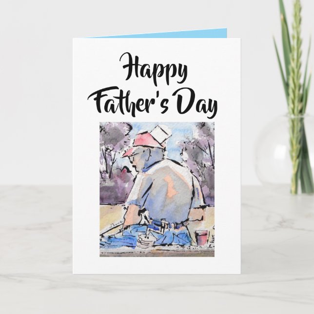 Cartão É a estação de pesca em algum lugar! Dia de os pai (Frente)