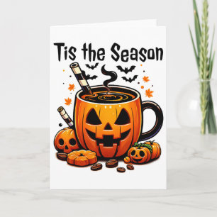 Cartão É a Temporada de Halloween Abóbora Café com Temper