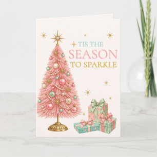 Cartão É a Temporada para Brilhar Rosa Natal Retro 