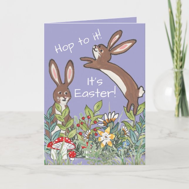 Cartão É Flores de Coelho da Páscoa, Aquarela (Frente)