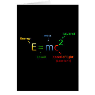 Cartão E = MC^2. E igualam MC esquadrado
