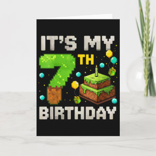 Cartão É meu 7º aniversário de gamer pixel menino