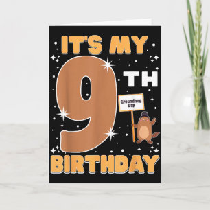 Cartão É Meu 9º Aniversário Dia da Marmota Menina de 9 An