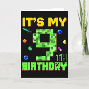 Cartão É Meu 9º Aniversário Menino de 9 Anos Gamer Pixel 