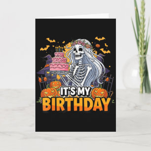 Cartão É Meu Aniversário Esqueleto Dia das Bruxas Menina