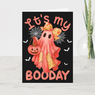 Cartão É o Dia do Meu Boo de Halloween Jeans Rosa Anivers