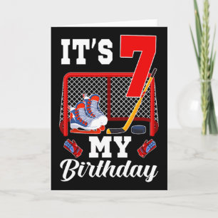 Cartão É o meu 7º aniversário Tema de Hóquei no Gelo para