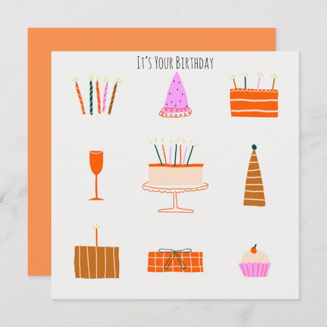 Cartão É o seu aniversário Quirky Cute desenhando minimal (Frente/Verso)