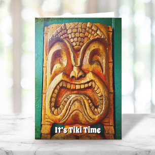 Cartão É o Tiki Time Legal Diversão Vintage Retro Wood Fa