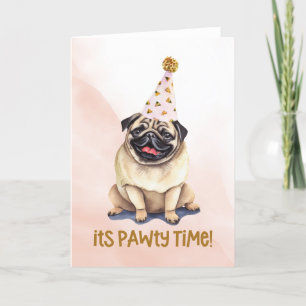 Cartão É Pawy Time Pink Pug Watercolor
