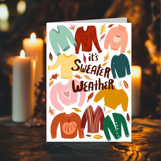 Cartão É uma queda de clima no outono de outono (It's Sweater Weather Fall Autumn Seasonal Cute Card
)